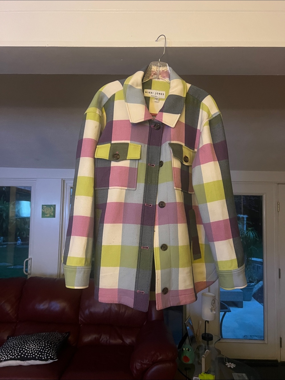 Women's Plaid Utility Jacket in Pink & Lime